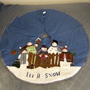 Santa's Best Let It Snow Snowmen Applique Christmas Tree Skirt 48" Diameter